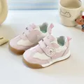 Pink and white baby walking shoes with astronaut badge and non-slip rubber soles - Size 21-25 / Pink