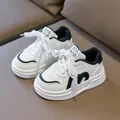 Classic white and black kids sports sneakers with velcro strap and thick soft sole - Size 21 (Inner Length 13CM) / Black