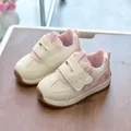Kids casual sneakers in cream and pink with heart pattern and velcro closure - 16 / Pink