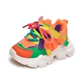 Chunky colorful girls sneakers with breathable mesh and rainbow laces for spring - Size 21 (Inner Length 13CM) / Orange