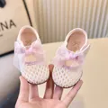 Scarpe principessa neonata rosa con pizzo e grande fiocco per primi passi - Taglia 15 (Lunghezza Interna 11.2cm) / Rosa