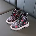 British style girls strawberry print black martin boots with fleece lining for autumn winter - EU 21 / Black
