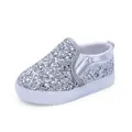 Sparkly silver sequins slip-on LED shoes for kids with comfortable elastic trim - EU 21 / Silver