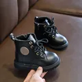 Classic black children's leather Martin boots with side zipper and thick anti-slip sole - EU 21 / Black