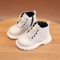 Classic beige children's Martin boots with side zipper and non-slip rubber soles - 21-25 / White