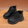 Classic black matte leather kids Martin boots with side zippers and non-slip thick soles - 21-25 / Black