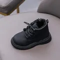 Children's black matte leather martin boots with fleece lining and side zipper - 26-30 / Black (Padded)