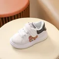 White baby walking shoes with cute brown bear embroidery and dark grey heel patch - EU 21 / Black