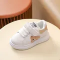 White toddler shoes with cute brown bear patch and convenient velcro strap for spring - EU 21 / Khaki