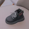 Classic black kids winter boots with warm plush lining and stylish striped laces - Size 21 (Inner 13cm) / Black (Fleece Lined)
