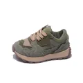 Kids retro sneakers in army green and grey suede mesh with durable non-slip thick soles - Size 23 (Inner 14cm) / Green