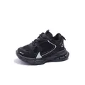 Kids black breathable mesh chunky sneakers with synthetic leather and non-slip sole - Size 21 / Black