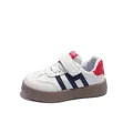 Kids white leather sneakers with blue H-logo, red heel accents and brown rubber sole - Size 31 Internal Length 19 / White and Blue