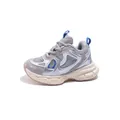 Kids breathable silver mesh sports shoes with blue accents and chunky sole - Size 21 / Gray
