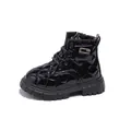 Kinder-Stiefeletten aus schwarzem Lackleder mit Steppmuster und Glitzerschnalle - EU 22 / Schwarz
