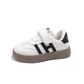 Kids white leather sneakers with black H-logo, velcro strap and warm plush lining - Size 31 Internal Length 19 / White and Black (Fleece Lined)