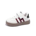 Children's white sneakers with dark red H logo, thick rubber sole and warm fleece lining - Size 31 Internal Length 19 / White and Red (Fleece Lined)