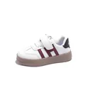 Kids casual sneakers in white with burgundy H logo and brown rubber soles for autumn - Size 23 (Inner Length 14.5cm) / Red
