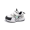 Kids' mesh sneakers in black and white with a green gradient star and velcro strap - EU 21 / Black