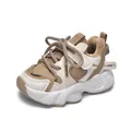 Winter kids fleece-lined sneakers with thick warm fur and khaki patchwork design - Size 21-25 (Pack of 5) / Fleece Khaki