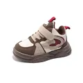 Vintage kindersneakers in bruin en beige met klittenband en antislip rubberen zolen - Maat 21 (Binnenlengte 13CM) / Khaki