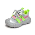Scarpe sportive bimbo in mesh grigio con finiture argento e tocchi verde neon - EU 21 / Grigio