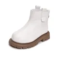 Classic white leather kids Martin boots with durable brown non-slip rubber soles - Size 26 (Inner 16cm) / White