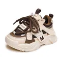 Kids warm fleece lined chunky sneakers in beige and brown patchwork retro style - EU 37 / Fleece Lined Winter / Khaki