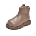 Classic British style matte brown leather ankle boots for kids with anti-slip thick rubber sole - Size 27 (Inner 16.5cm) / Khaki