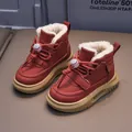Winter waterproof fleece-lined snow boots for kids featuring thick warm insulation - Size 21 / Red