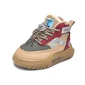 Winter kids snow boots with warm fleece lining and bungee laces in khaki and green - Size 21 Inner Length 13cm / Khaki