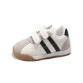 Kids retro sneakers in white and grey with double velcro straps and rubber sole - Size 16 (Inner Length 11.5cm) / Black