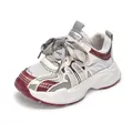 Sneakers chunky per bambini con mesh bianco, finiture in pelle rossa e suola ammortizzata - EU 23 / Beige