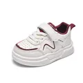 Kids white and burgundy sport sneakers with durable faux leather and velcro closure - EU 22 / Red