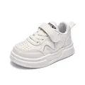 Kids off-white leather sport sneakers with hook-and-loop straps and rubber soles - EU 22 / White