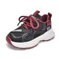 Kids breathable mesh sneakers in black and red with FASHION strap and thick sole - Size 21 (Inner length 13.5CM) / Black