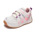 Kids breathable mesh sneakers in white with pink and purple panels and velcro closure - Size 21 Inner Length 13CM / Pink