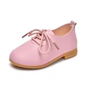 Pink faux leather girls' lace-up dress shoes with durable rubber soles for children - Size 22 Inner Length 13.5cm / Pink