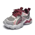 Girl's mesh daddy shoes in grey and burgundy with breathable soft sole design - Size 21 (13CM) / Red