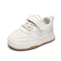 White toddler sneakers with breathable toe box and velcro strap for boys and girls - Size 15 Inner Length 11.7cm / White