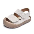 Minimalist beige baby sandals with protective closed-toe and anti-slip rubber sole - US 15 / White