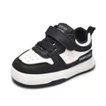 Classic black and white leather toddler sports shoes with velcro strap and rubber sole - Size 15 Inner Length 11.7cm / Black
