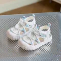 Kids breathable closed-toe sports sandals with white mesh and floral pattern for toddlers - EU 21 / Green