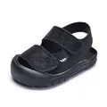 Minimalist black toddler sandals with protective closed toe and dual velcro straps - US 15 / Black