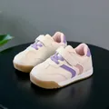 Scarpe primi passi beige con strisce viola e suola in gomma antiscivolo per neonati - Taglia 16-20 / Viola