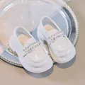 Glossy white patent leather girls shoes with colorful rhinestones and thick rubber soles - Size 21 (13.5cm) / White