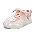 Kids cream and pink leather sneakers with chunky laces and cartoon patch - Size 21 Inner Length 13.5CM / Pink