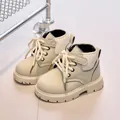 Classic kids' beige ankle boots with knitted cuffs and anti-slip thick soles - Size 21 Inner 13.5cm / Off White