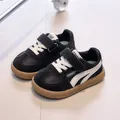 Classic black and white kids sneakers with gum sole and velcro strap for boys and girls - Size 21 (Inner length 13.5CM) / Black