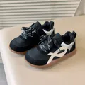 Kids vintage retro sneakers with black leather and brown gum sole in soft lighting - Size 21 (13.5cm) / Black